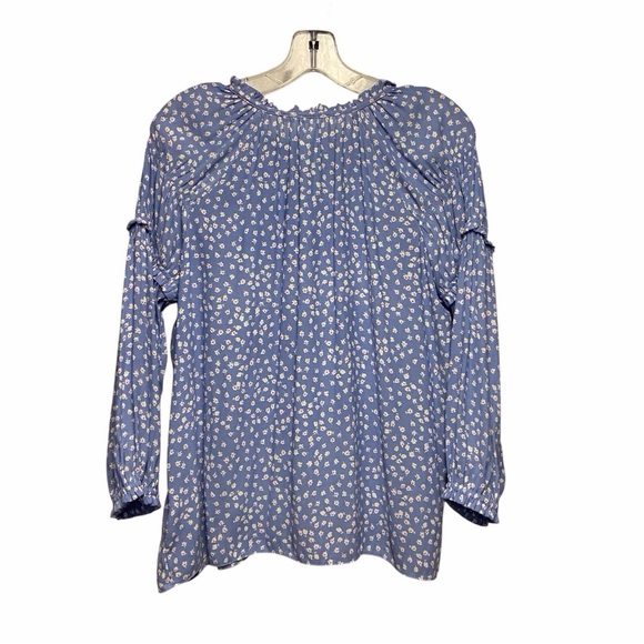 Gap Blouse Chiffon Floral Raglan/Long Sleeve Drawstring Tie/Ruffle Neck Size M - Picture 2 of 9